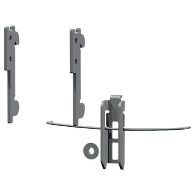 Siemens monteringssæt til NH1 til bundmontering på monteringsskinne, med tre metaldele og en rund skive.
