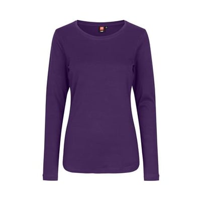 ID Identity langærmet T-shirt til damer i lilla, størrelse M, med rund hals og let figursyet pasform.