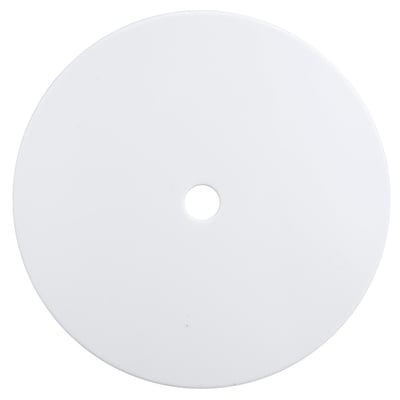 E-Line dæksel til lampeudtag med 80 mm diameter i hvid plast, vist forfra på hvid baggrund.