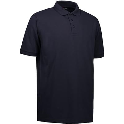 ID Identity navy poloshirt i størrelse M, vist forfra med klassisk krave og tre knapper.