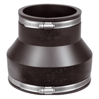 Fernco kobling, model 1056-64, til betonrør med 200 mm diameter og metalspændebånd.