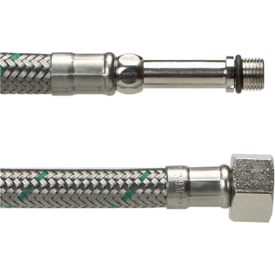 Neoperl M10x3/8L tilslutningsslange på 300 mm, med rustfri stålomfletning og grønne markeringer.