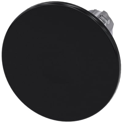 Siemens SIRIUS ACT paddetrykknap i sort metal med 60 mm diameter og højglans overflade på hvid baggrund.