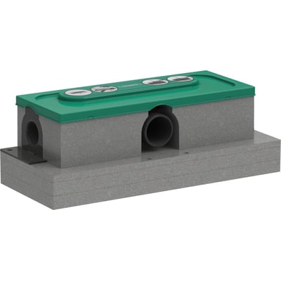 Hansgrohe UBox universal indbygningsdel med grønt topdæksel og grå basestruktur, klar til standard installation i badeværelset.