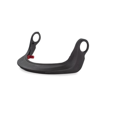 Detaljeret vinkel af Kask visirholder til lang visir, fremhæver den sorte plastkonstruktion og den røde låsemekanisme.