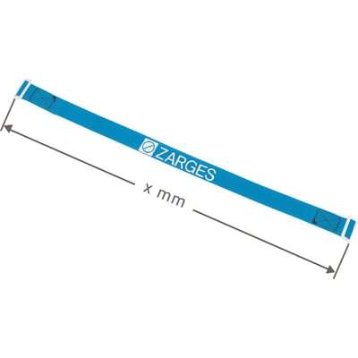 Blåt Zarges perlonbånd på 1.880 mm, vist udstrakt med Zarges-logo og en grafisk markering af længden.