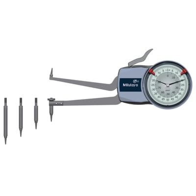 Mitutoyo analog skydelære med IP65 rating til måling af indvendige dimensioner fra 2 til 4 tommer, komplet med ekstra målepinde.