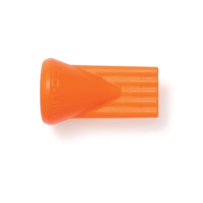 Orange Loc-Line fladdyse med 5 mm udløb og 1,2 mm indvendig diameter. Den har en konisk form med riller på ydersiden.