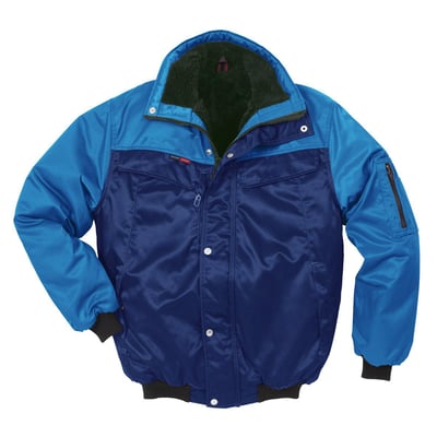 Kansas Icon pilotjakke i marineblå med lysere blå ærmer, 3XL. Jakken har pilefor og lynlåslommer.