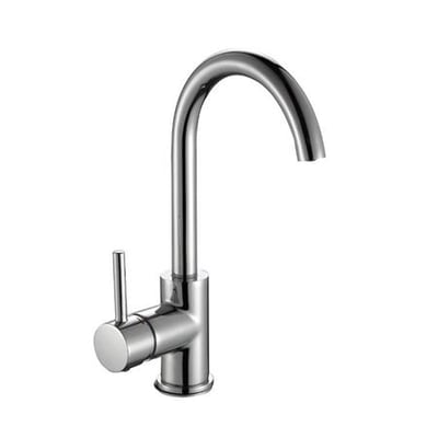 Elegant krom håndvaskarmatur med C-formet tud og en enkelt håndtag, 301 mm totalhøjde.