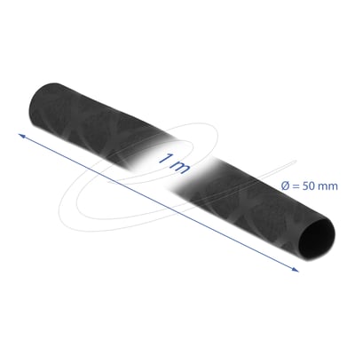 Sort DeLock-krympeslange med skridsikkert X-mønster, vist som et rør med mål på 1 meter og 50 mm.