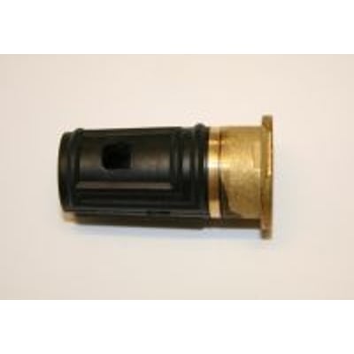 Mora cylinderpakning til Temp 1-grebsarmatur, 11 mm, med sort cylinderform og messingfarvet ende set fra siden.