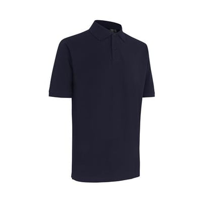 ID Identity poloshirt i navy blå, str. M, fremstillet i piquékvalitet med synlig stolpe og tone-i-tone knapper.
