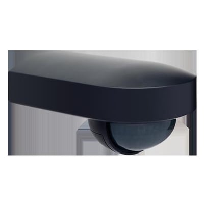 Niko Home Control udendørs bevægelsessensor i sort, med 180 graders detektering og 13 meter rækkevidde, vist på grå baggrund.