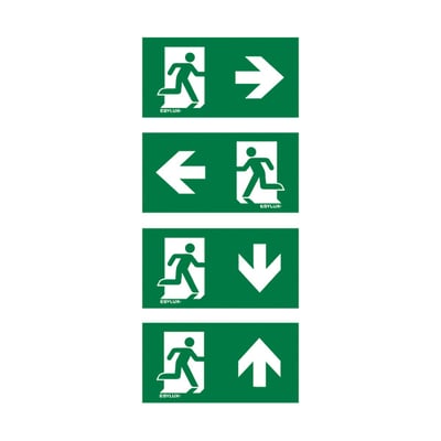 Esylux symbolsæt I til SLX High Cover viser grønne piktogrammer for udgang til højre, venstre, ned og op.