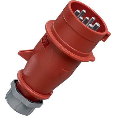 Mennekes CEE stikprop, rød, 16A, 400V, 7-polet med jordklokken på kl. 6, IP44-klassificeret.