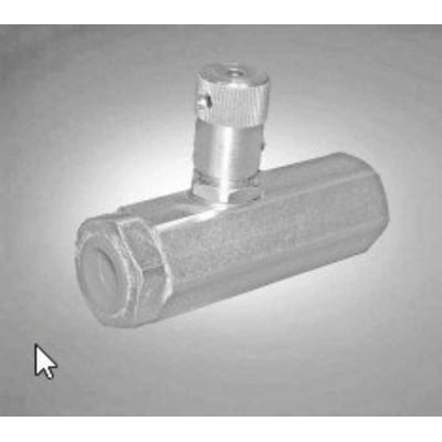 Drøvlekontraventil til rørmontering med 1/4" gevind. Ventilen er trykkompenceret og har en justeringsskrue i toppen.
