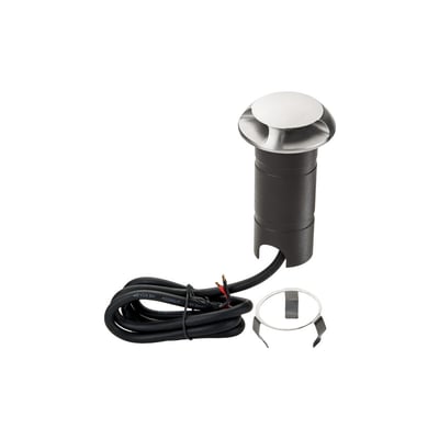 SG Armaturen Luna Deco nedgravningsspot i syrefast stål og mørkt aluminium med tilhørende kabel og monteringsbeslag.