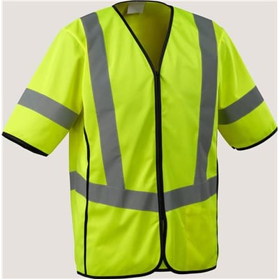 Mascot gul trafikvest i klasse 3 med gennemgående lynlås og reflekterende bånd, lavet af 100% polyester.