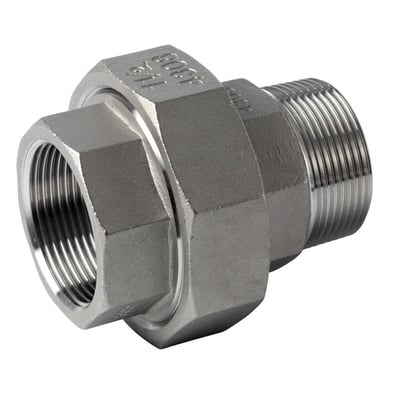 Union fitting i AISI 316 rustfrit stål med 3/8" gevind til muffe og nippel, konisk tæt.