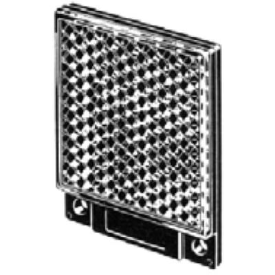 Omron E39-R10 reflektor til fotosensor, 52x62x8 mm, lavet af ABS og akryl med et ternet mønster.
