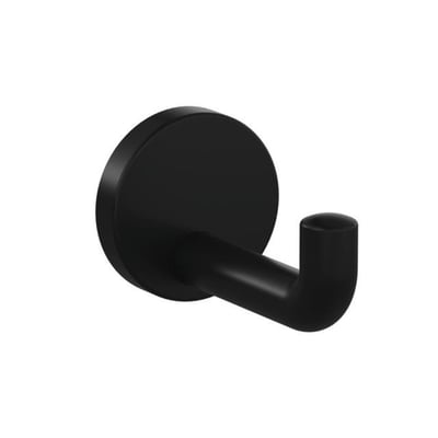 Sort, mat HEWI enkeltkrog fra serie 477 med rund monteringsroset og buet krog, 100 mm dyb.
