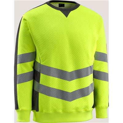 Mascot Wigton HI-VIS sweatshirt i gul og sort, 4XL, med skrå reflekser og en quiltet tekstur på fronten.