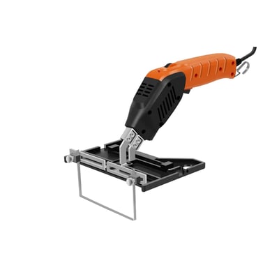 Heat Knife 250 PLUS luftkølet flamingoskærer med fordybningsskærer og 250 mm klinge på hvid baggrund.