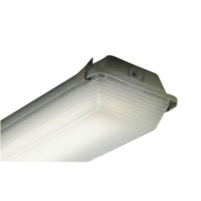 Gråt polyesterarmatur PAS LED med opal diffusor, vist på hvid baggrund.