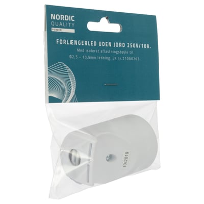 Nordic Quality hvidt forlængerled med blindhul i klar emballage, til 2,5-10,5 mm ledning.