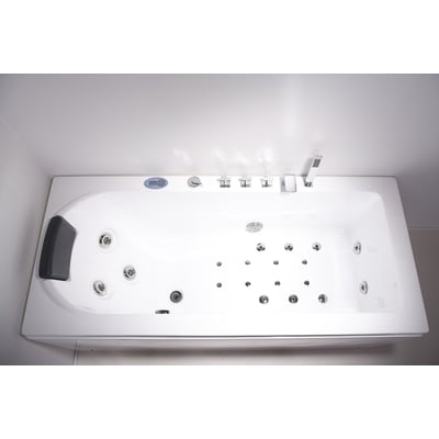 MaXXwell PRAG spabad i hvid sanitetsakryl med 11 vandjets og 8 boblejets, set fra oven med synlig armlæn og armatur.