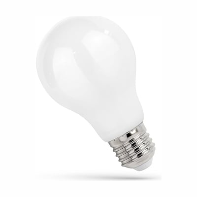 SpectrumLED LED-pære E27 A67 på 11 W med hvidt, mat glas og synlig metalsokkel, vist skråt fra siden.
