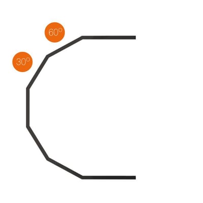 Diagram af monteringsbeslag med angivelse af 30 og 60 graders vinkler, illustrerer installationsmuligheder.