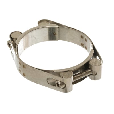 MichLar AISI316 Power Clamp til 180-190 mm rør med dobbelt M8x80 mm bolt og 25mm båndbredde, lavet af rustfrit stål.