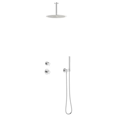 Damixa Iris termostatbatteri med indbygningsdel, rund hovedbruser og stick håndbruser i krom.
