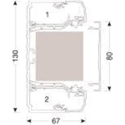 Tegning med mål for Hager Tehalit kanalbund BRHN 70130, viser tværsnit og dimensioner for installation.