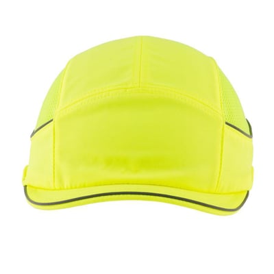 Gul Air+ Bump cap med 3 cm skygge og reflekterende detaljer på en hvid baggrund.
