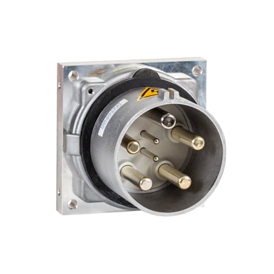 CEE apparatindtag 250A, 6h, IP67, 3P+PE med metalhus og fem solide stikben, ideel til industrielle anvendelser.