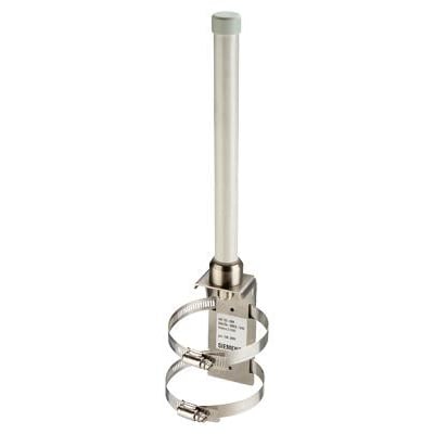 Siemens Scalance IWLAN antenne ANT 792-6MN med 6 dBi gain og IP65 klassificering, vist med monteringsbeslag og spændebånd.