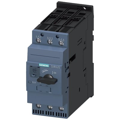 Siemens SIRIUS 3RV2 motorværn i størrelse S2 med 3-polet design og justerbar strømindstilling 49-59A, monteret med skrueterminaler.