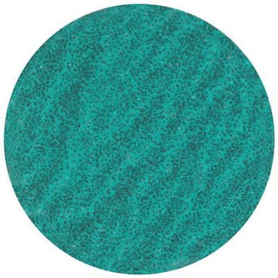 Tyrolit Qdisc PE Y 50XR ZA120 P48 quick change disc til stål og rustfrit stål, vist som en grøn slibeskive med tekstur.