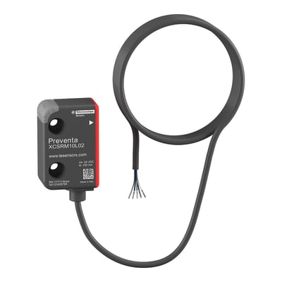 Telemecanique Sensors RFID-sikkerhedskontakt XCSRM10L02 med sort hus og kabel med frie ledningsender.