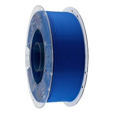 Blå PrimaCreator EasyPrint PLA-filament på spole til 3D-printer, med filamentet set skråt forfra.