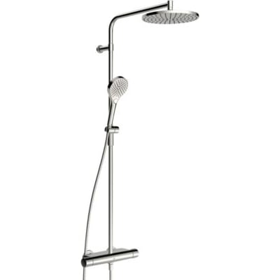 Oras Optima Style Rain bruserarmatur i krom med termostatstyring, rund hoved- og håndbruser samt MagShelf hylde.