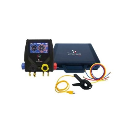 Tecnosystemi PRO 4-WAY digitalt måleenheds-kit med Bluetooth, 4" farve-touchscreen, inkl. bære-taske, sensor og slanger.