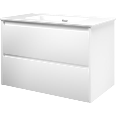 Sanibell Proline møbelsæt i mathvid set fra siden, viser de to skuffer med integrerede greb og minimalistisk design.