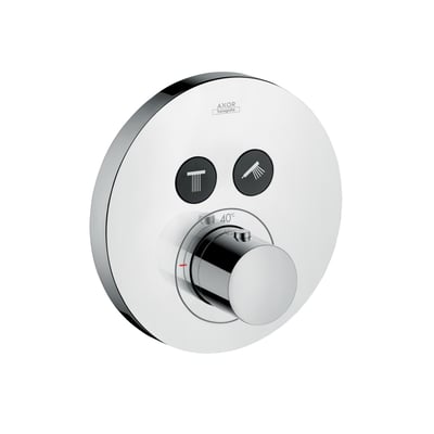 AX rund termostat brusearmatur i krom, isoleret på hvid baggrund, med 1-grebs betjening og temperaturindikator.