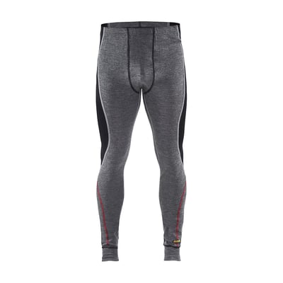 Blåkläder Workwear undertøjsbuks til mænd i grå og sort merino uld med kontrastsyninger og rød detalje ved ankel.