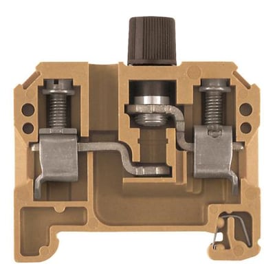 Weidmüller sikringsklemme SAKS 1/35 G25 med skrue/skrue terminaler, 10A, 500VAC/DC, monteret på TS35 skinne.
