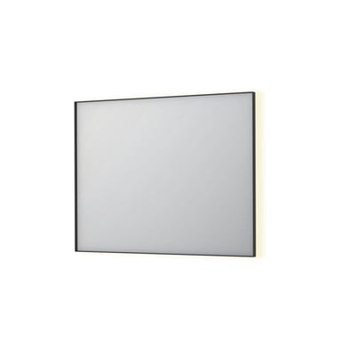 Sanibell INK SP32 LED spejl, 100x80 cm, med integreret indirekte belysning og matsort ramme isoleret på hvid baggrund.